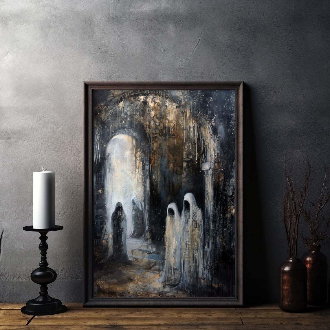 Hooded Ghosts in a Dark Stone Archway Gothic Painting Art Poster - Image 5