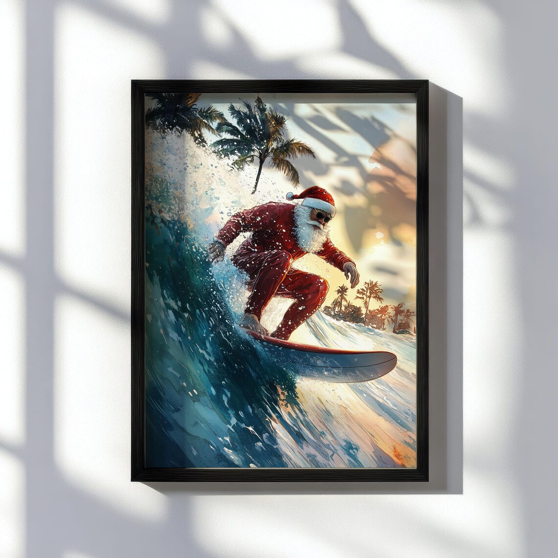 Santa Claus Surfer Tropical Christmas Travel Poster - Image 2