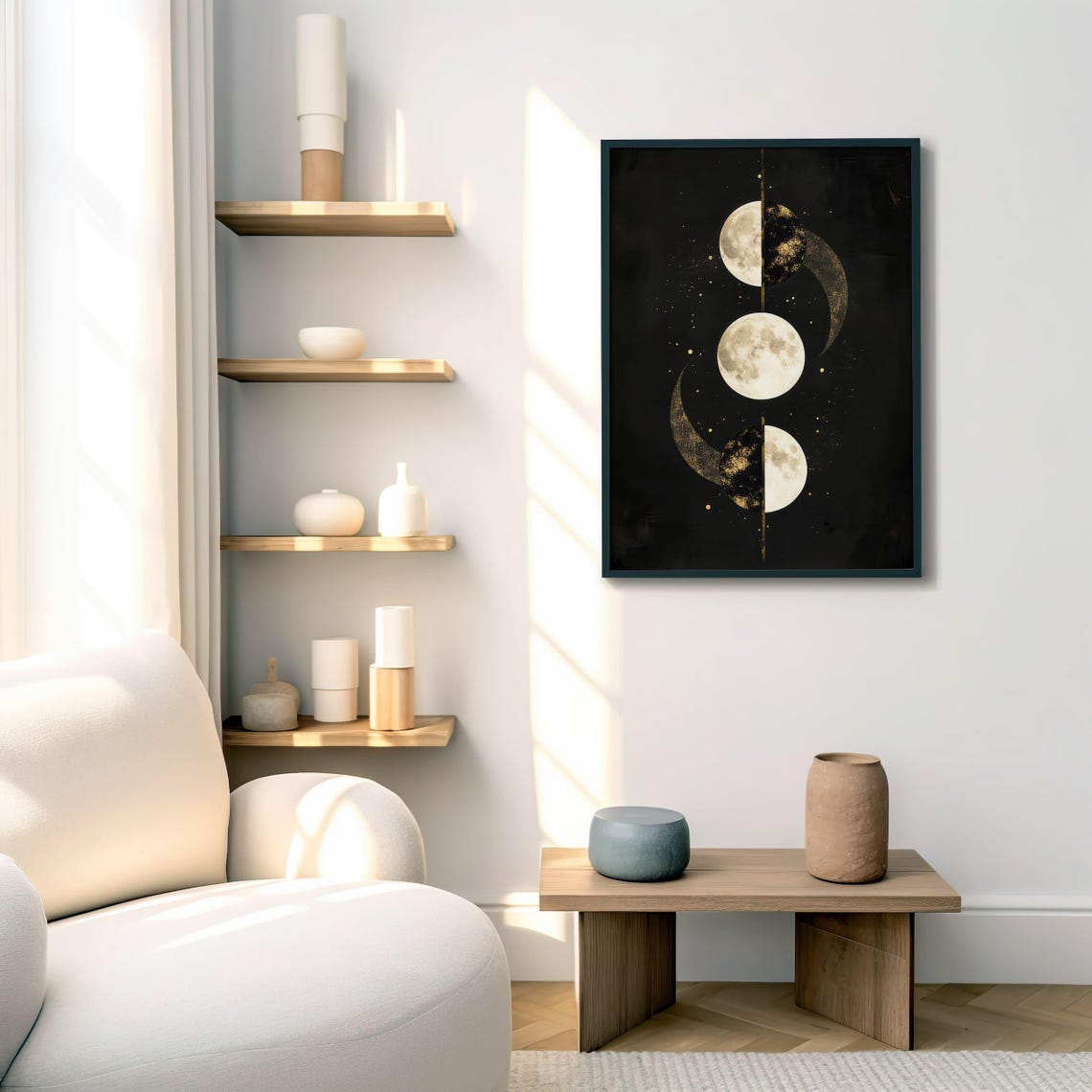 Gold Moon Phases Celestial Lunar Cycle Black Night Sky Poster - Image 5