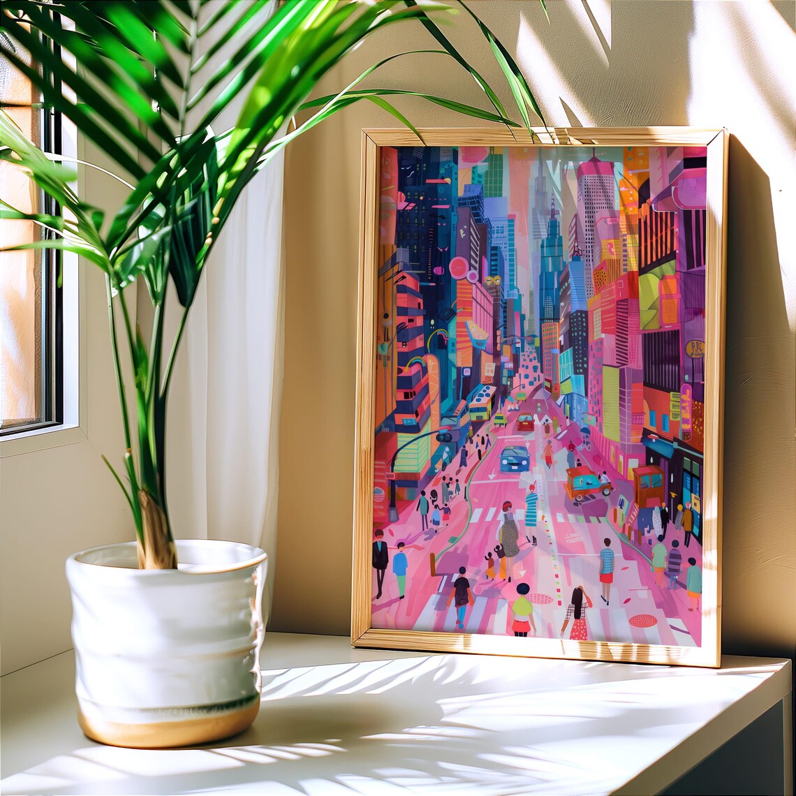 Vibrant Cityscape Art Print, Modern Urban Street - Image 3