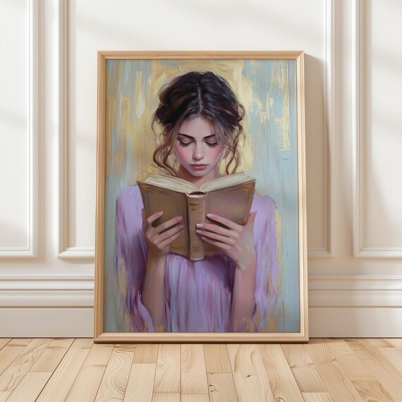 Young Woman Reading Book Painterly Oil Style Book Lover Poster