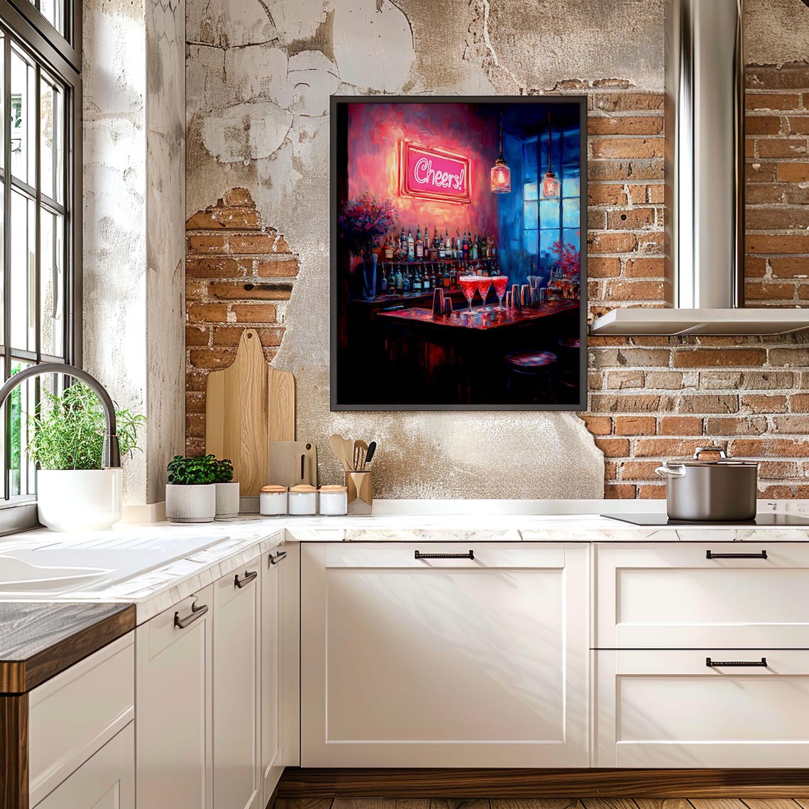Cheers Neon Sign Over a Retro Cocktail Bar Night Scene Poster - Image 6
