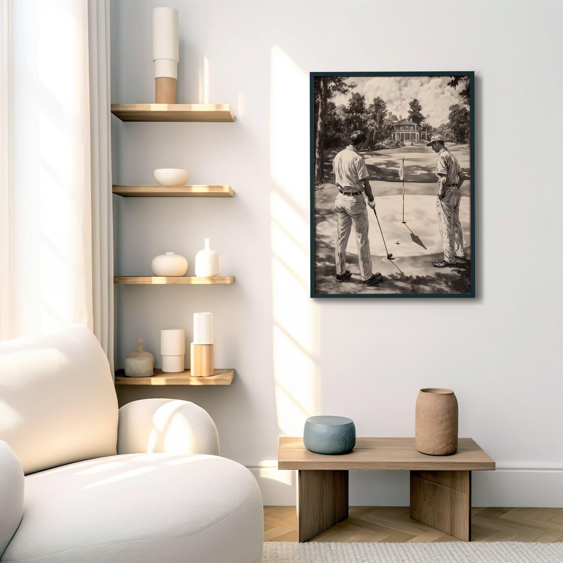 Vintage Black And White Golfers Putting Green Classic Poster - Image 3