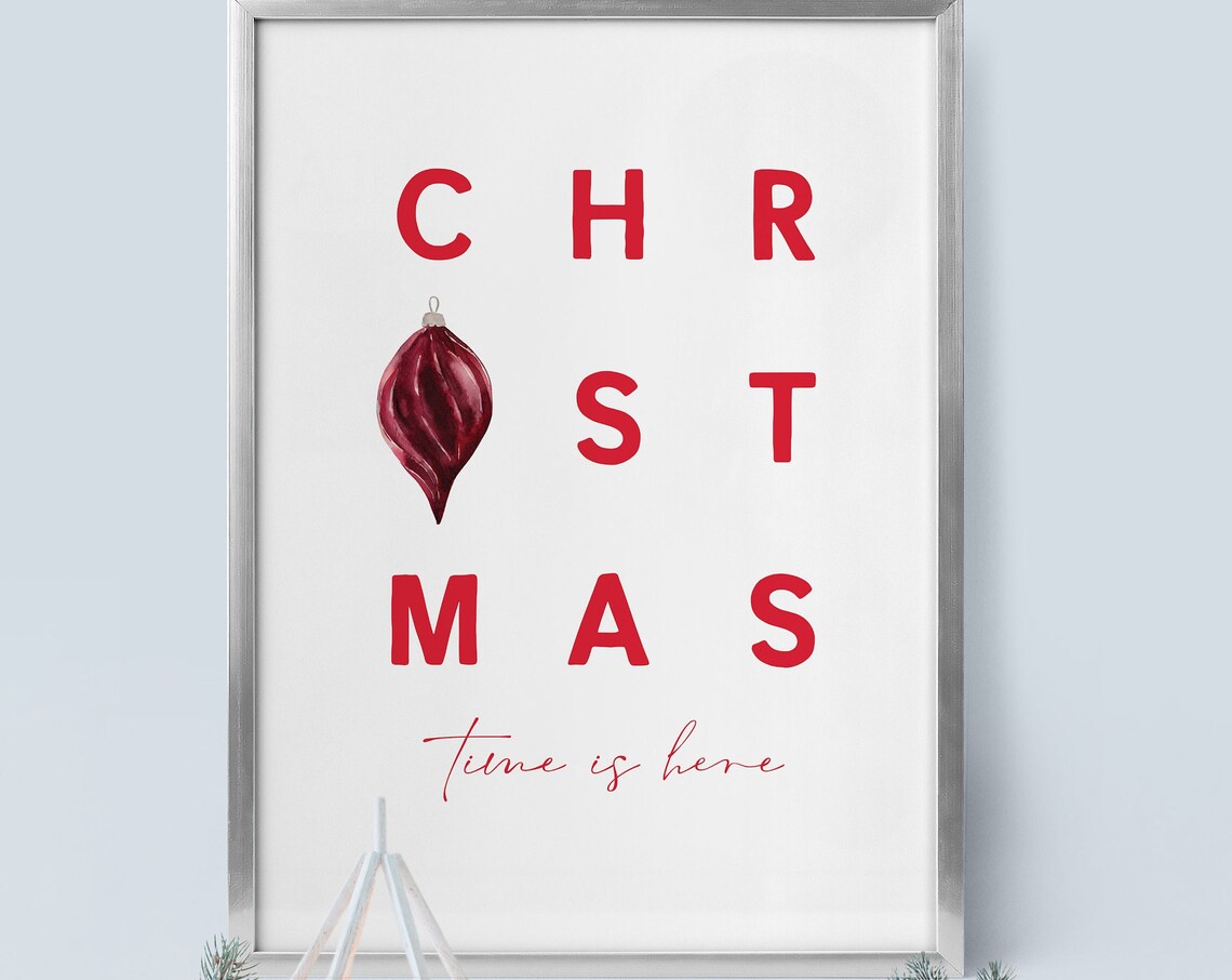 Christmas Time Is Here Ornament Letter Grid Minimalist Holiday Poster - Image 5