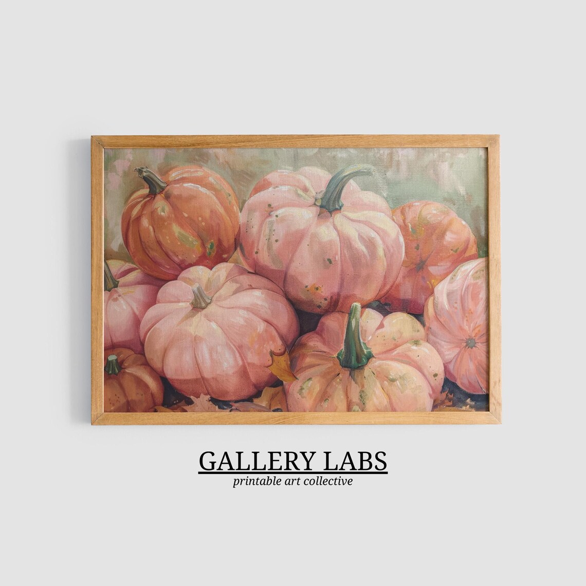 Pink and Orange Pumpkins Piled Autumn Still Life Halloween Wall Art Print - Image 3