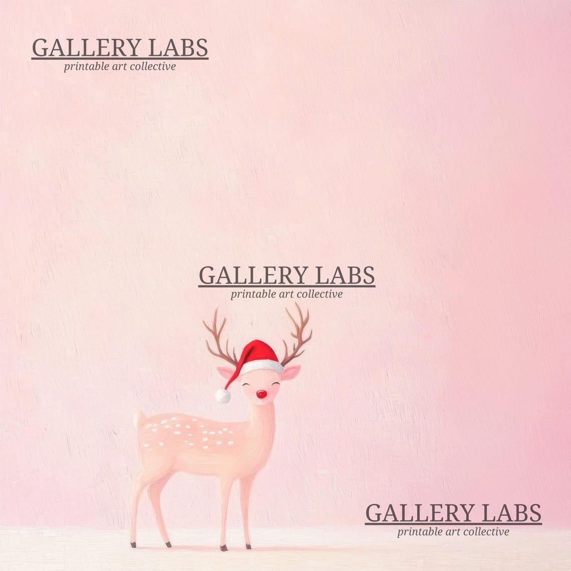 Pink Reindeer Santa Hat Minimalist Christmas Scene Wall Art Print - Image 4