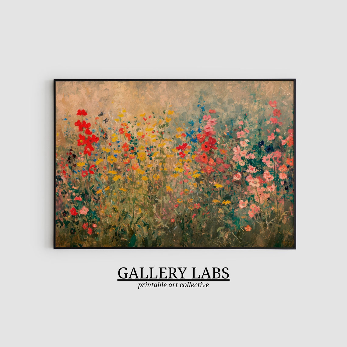 Colorful Wildflower Field Red Yellow Blue Blooms Meadow Art Print - Image 2