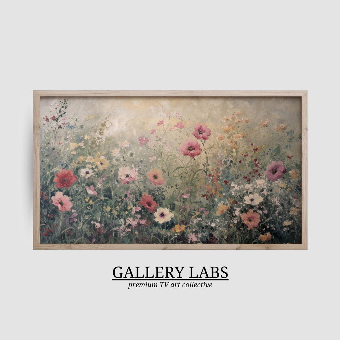 Muted Wildflower Meadow Painting Soft Pink Vintage Botanical Wall Art Print - Image 2