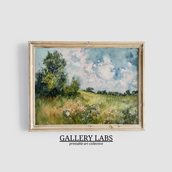 Spring Meadow Wildflower Oil Painting Country Landscape Art Poster
