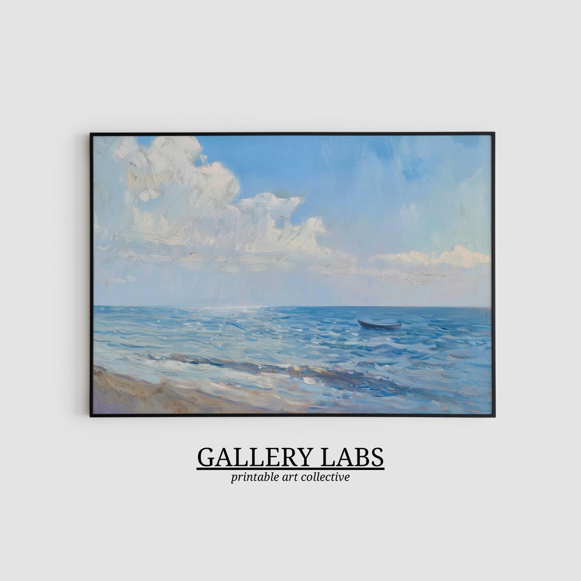Vintage Ocean Waves Seascape Muted Nautical Blue Tones Art Print - Image 2