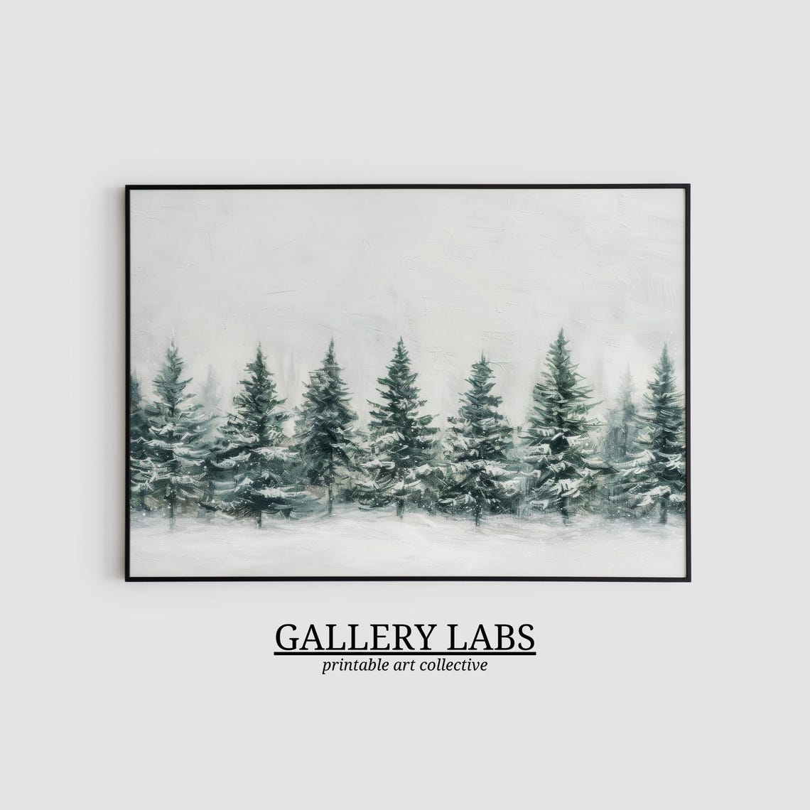 Misty Snowy Pine Forest Vintage Winter Farmhouse Travel Poster - Image 2