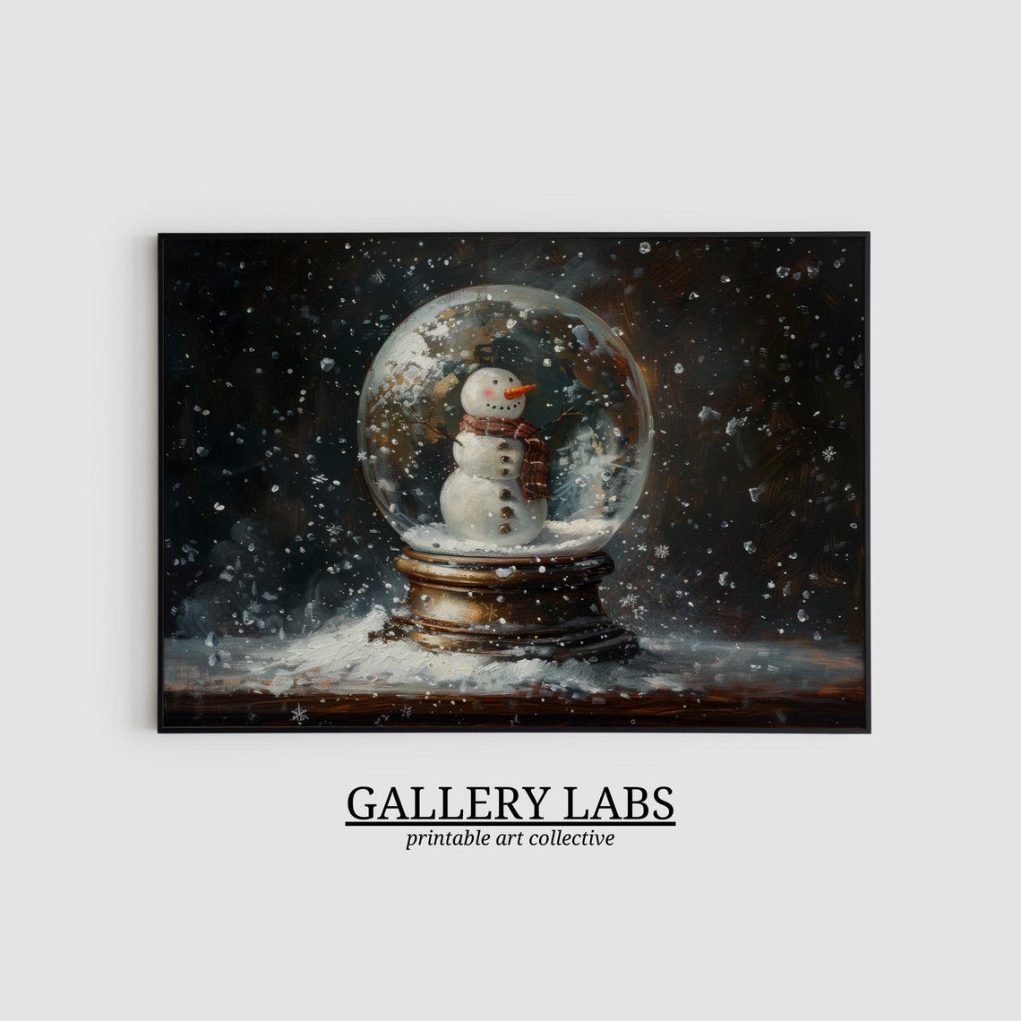 Christmas Snow Globe Cute Snowman Plaid Scarf Snowfall Painting Poster - Image 2