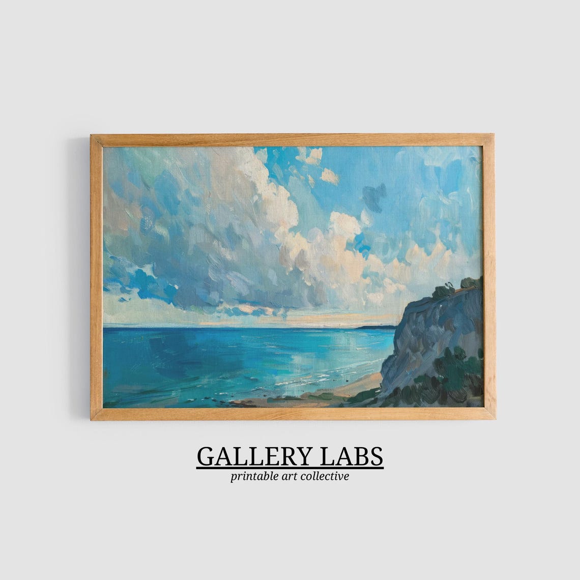 Cliffside Ocean Seascape Dramatic Clouds Blue Coastal Wall Art Print - Image 3