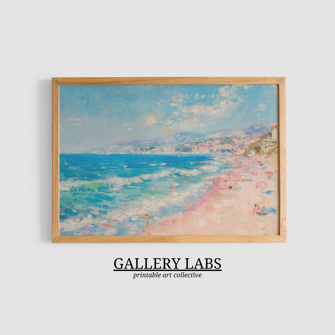 Mediterranean Beach Town Pink Sand Impressionist Coastal Poster - Image 3