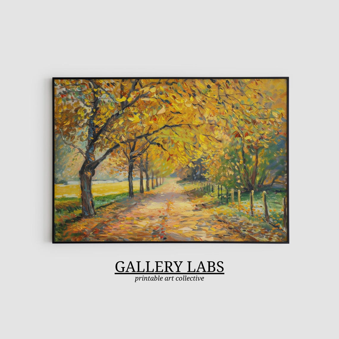 Soft Tone Autumn Trees Cloudy Sky Calm Fall Landscape Art Print - Image 2