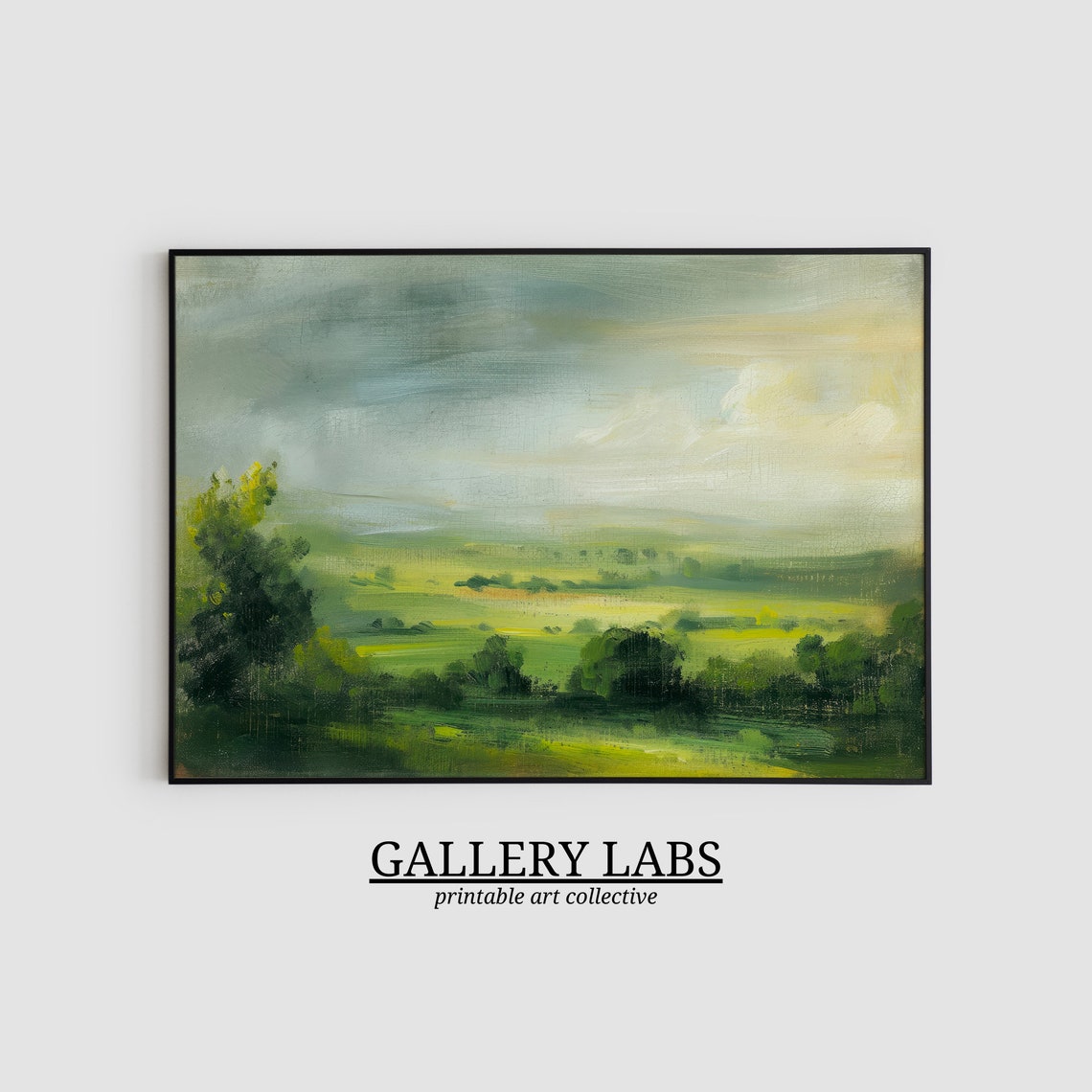 Green Rolling Hills Valley Landscape Soft Sky Countryside Art Print - Image 2