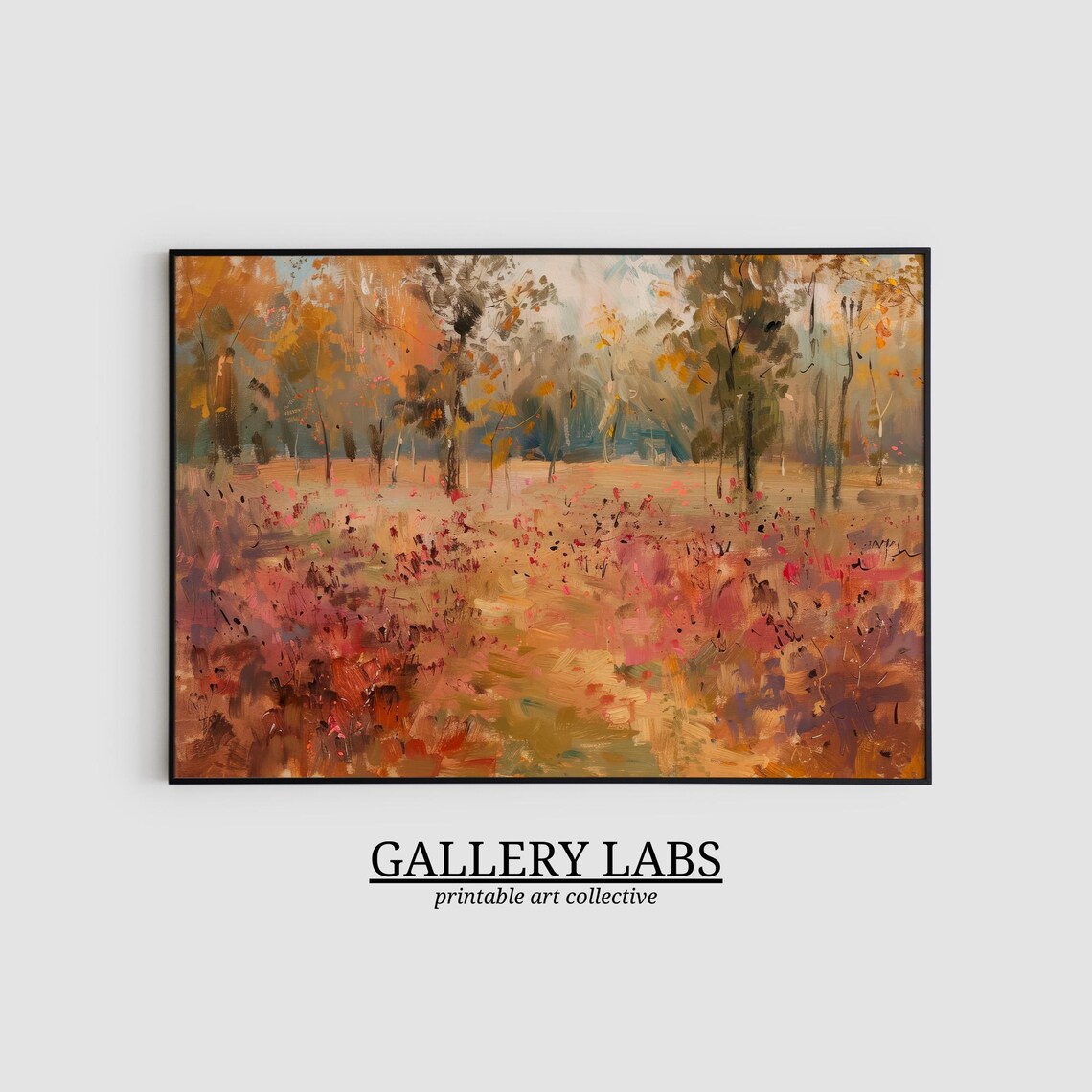 Autumn Wildflower Meadow Golden Trees Fall Landscape Art Print - Image 2