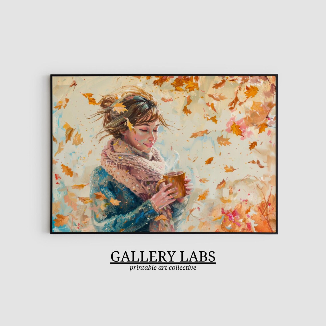 Falling Autumn Leaves Golden Foliage Textured Closeup Art Print - Image 2
