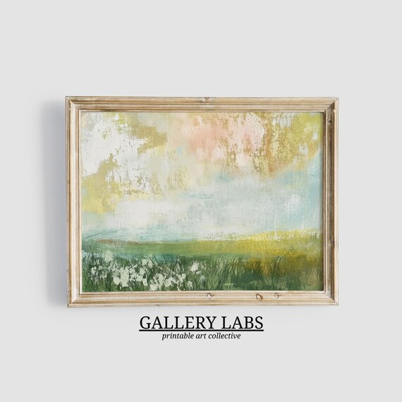 Abstract Spring Meadow Painting Soft Green Pastel Sky Art Print