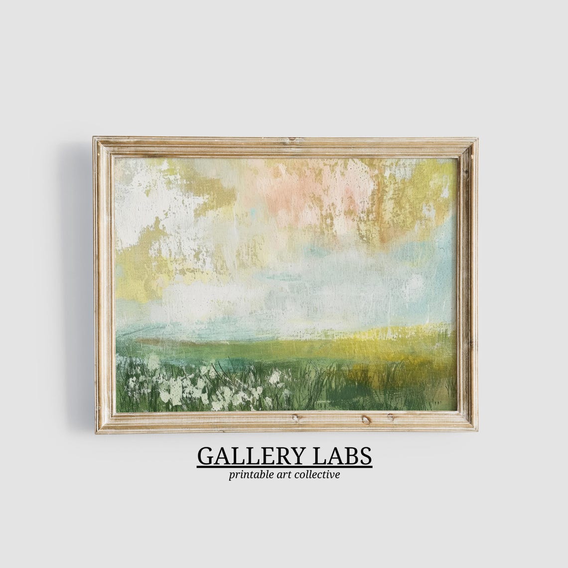 Abstract Spring Meadow Painting Soft Green Pastel Sky Art Print