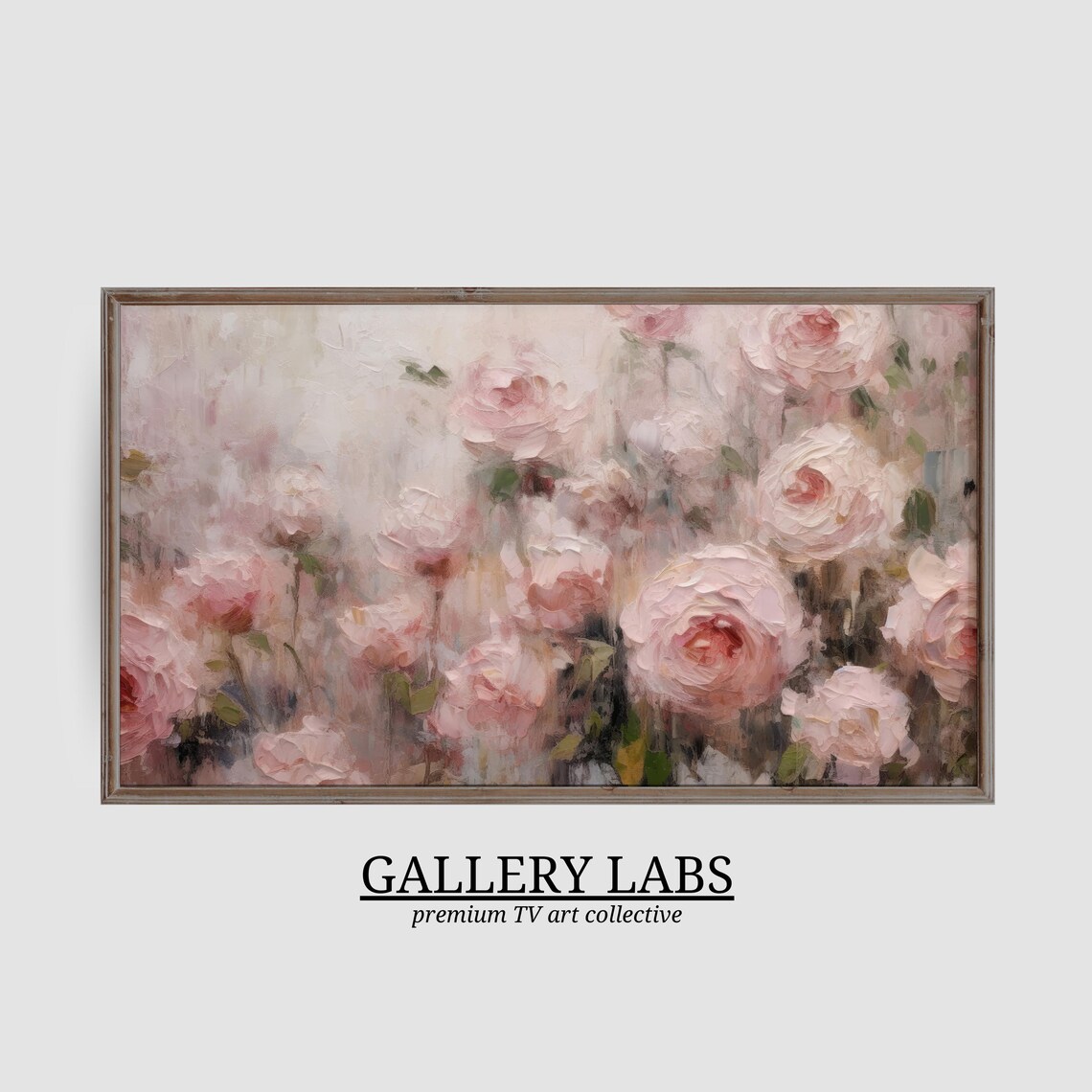 Soft Misty Pink Roses Impressionist Floral Framed TV Art Print - Image 3