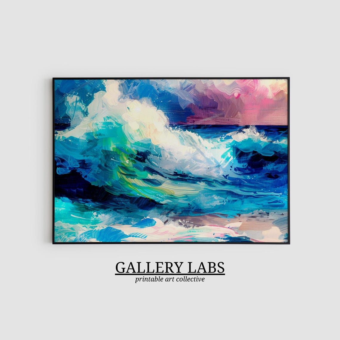 Abstract Ocean Wave Crashing Blue Surf Coastal Bathroom Wall Art Print - Image 2