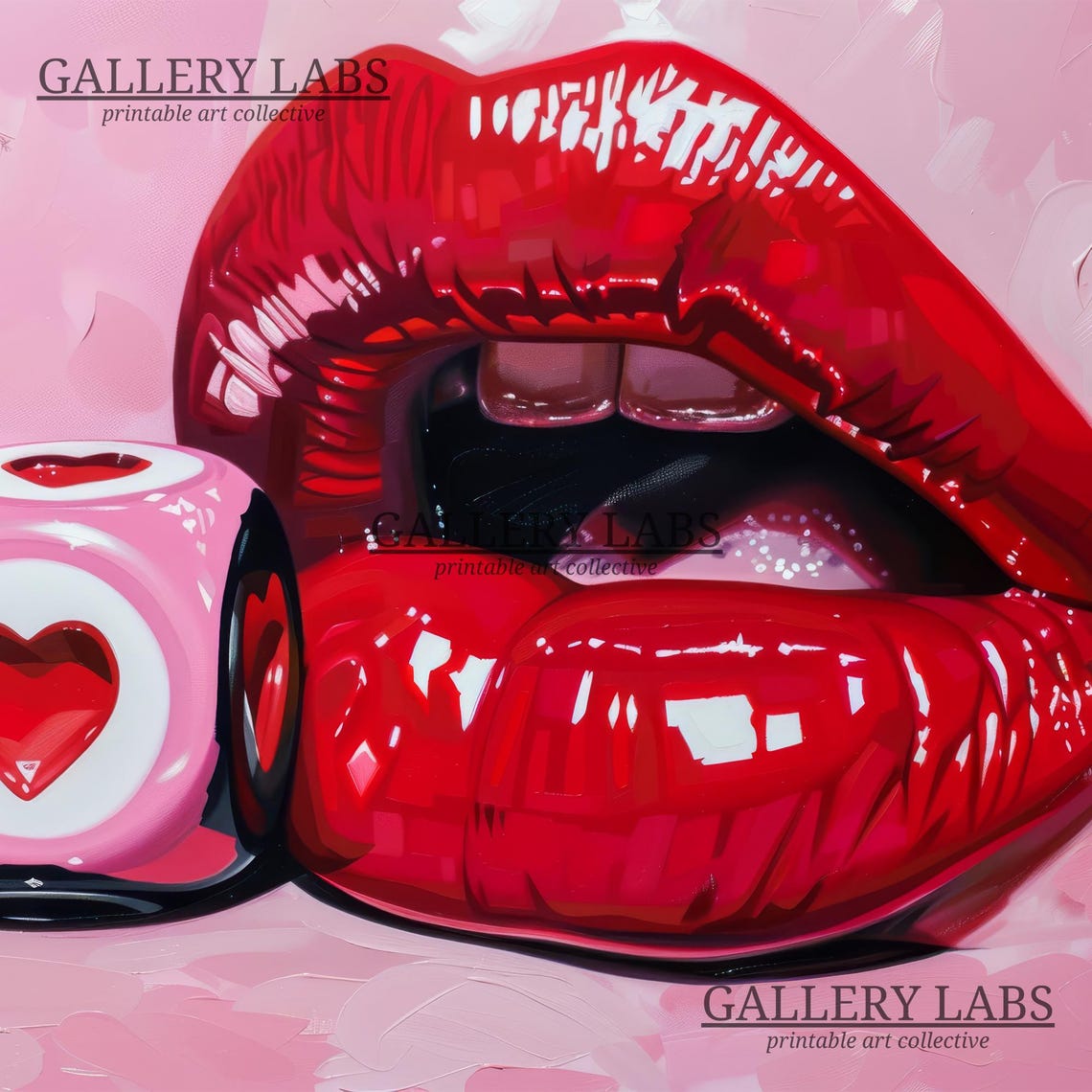 Red Pouty Lips Heart Dice Pink Maximalist Retro Painting Wall Poster - Image 4