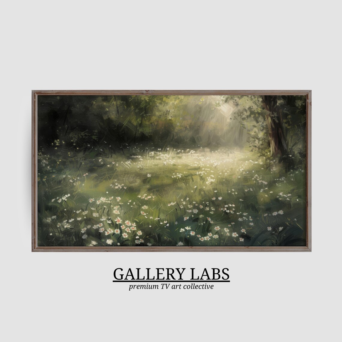 Moody Forest Wildflower Meadow Daisy Painting Dark Green Vintage Wall Art Poster - Image 3