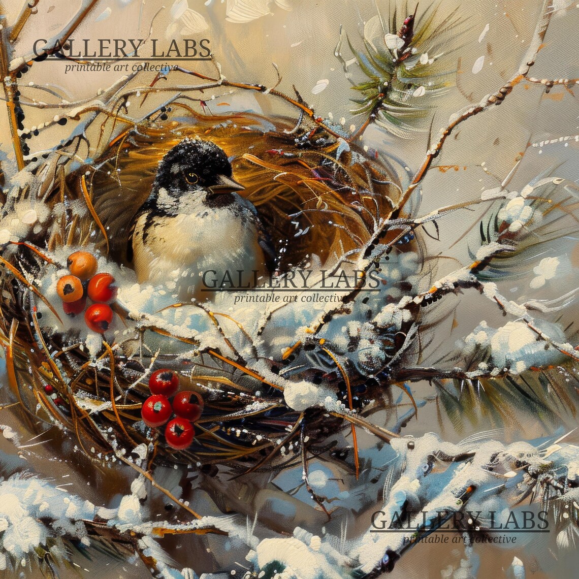 Winter Bird Print Christmas Decor Christmas Wall Art Vintage Seasonal Decor Farmhouse Christmas Painting Nature Wall Art - Image 4
