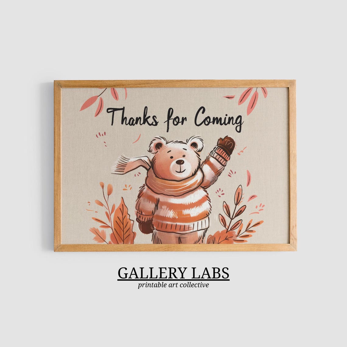 Cute Bear Thanks For Coming Quote Fall Autumn Sign Wall Art Print - Image 3