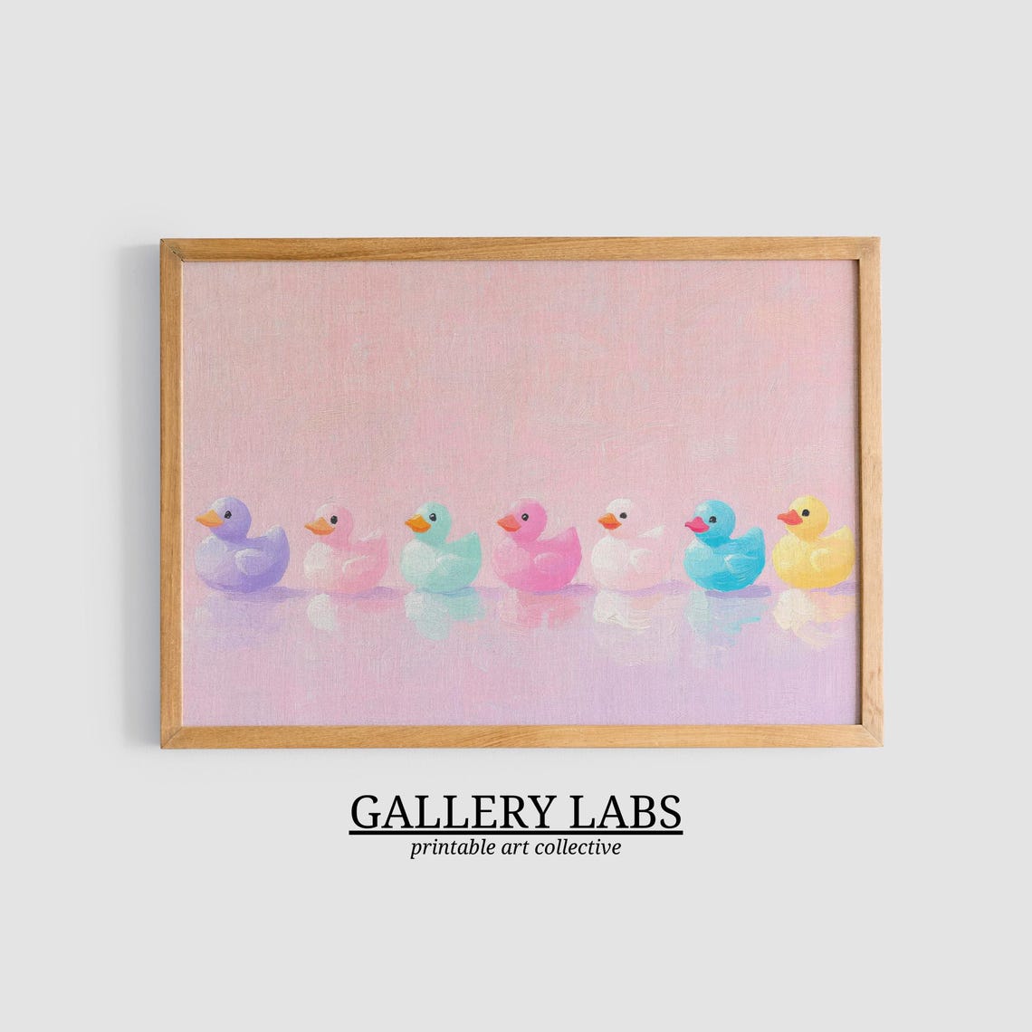 Pastel Rubber Ducks Row Pink Nursery Painting Cute Wall Art Print - Image 3