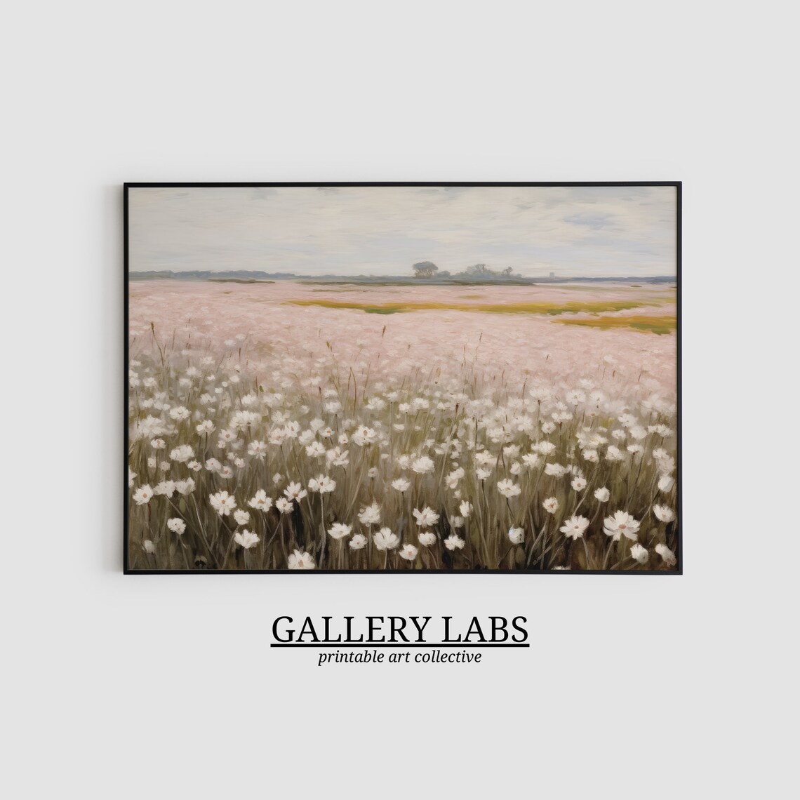 Pink Spring Meadow Art Print, Daisy Field Decor - Image 2