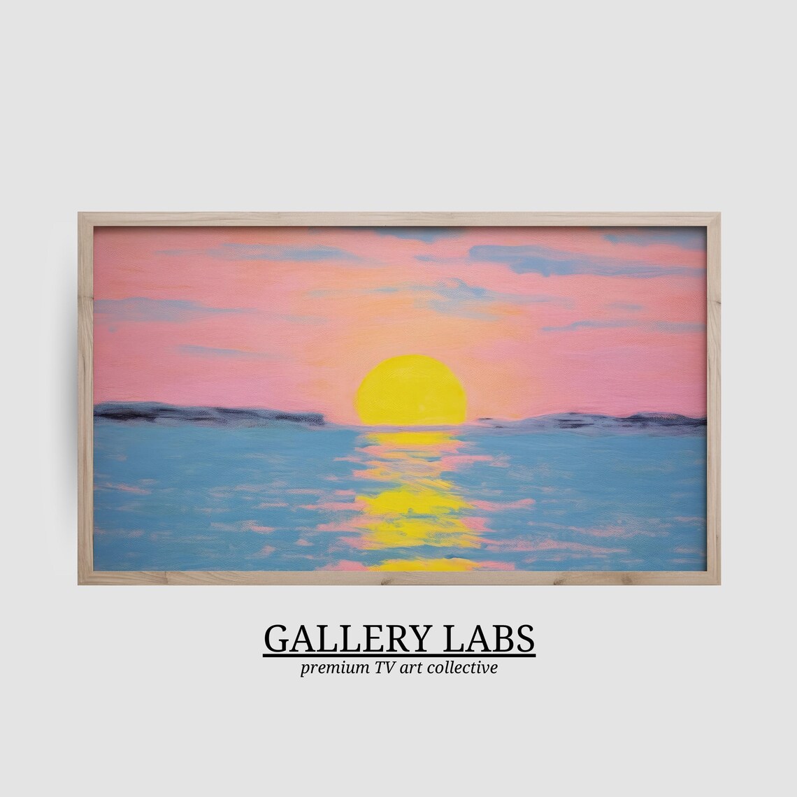 Pink Sunset Ocean Painting Golden Sun Seascape Coastal Wall Art Poster - Image 2