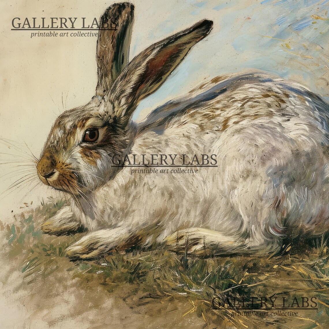 Vintage Hare Resting in Grass Classic Woodland Rabbit Art Print - Image 4