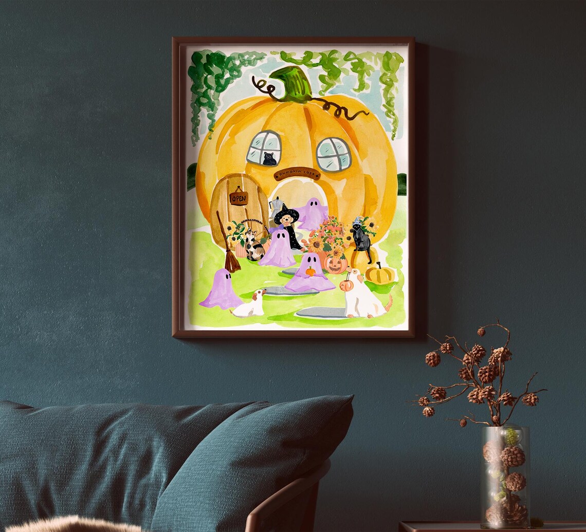 Charming Pumpkin Cafe Art Print, Fall Decor - Image 3