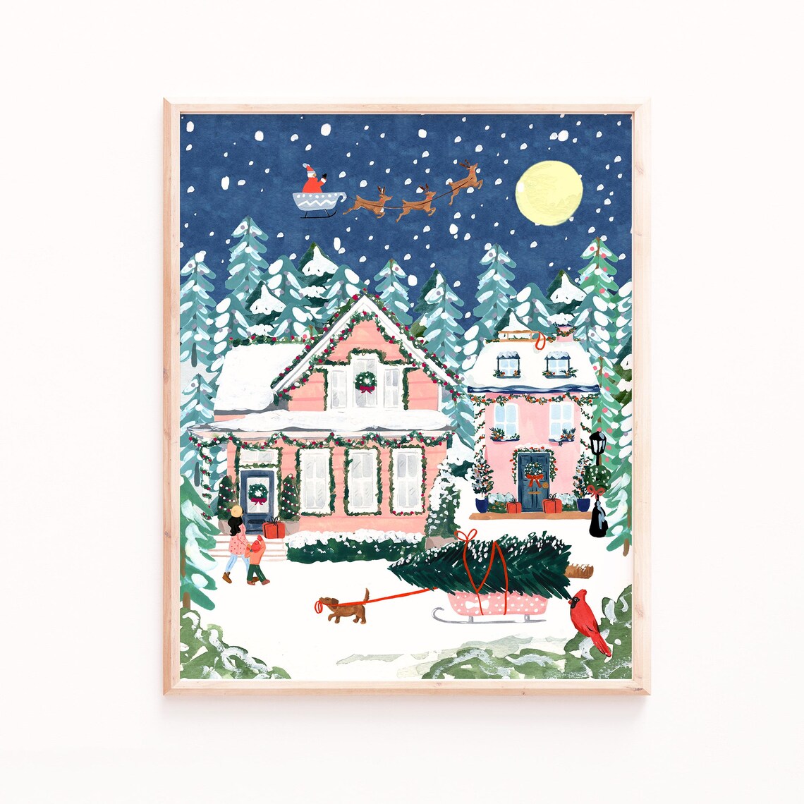 Christmas Night Santa in Starry Night Sky, Art Print