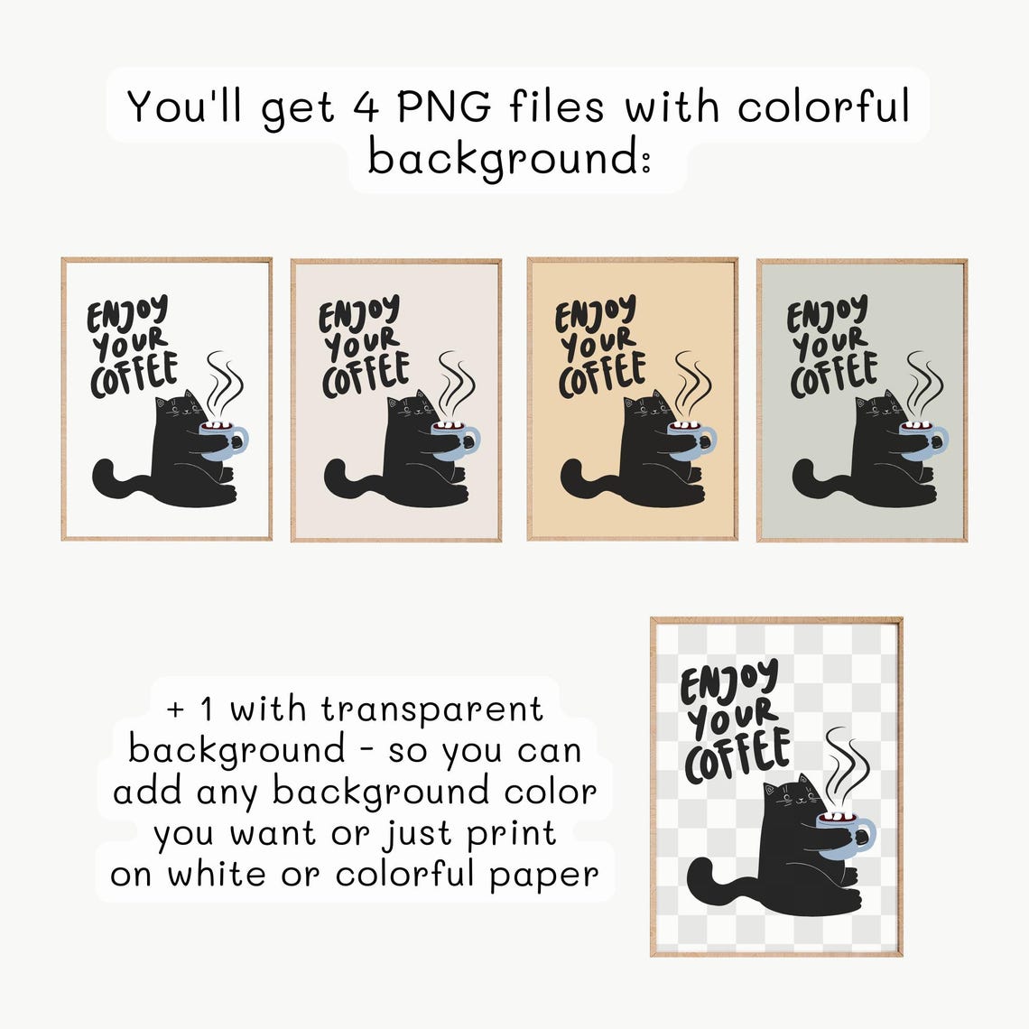 Enjoy Your Coffee Quote Black Cat Holding Steaming Mug Poster - Image 2