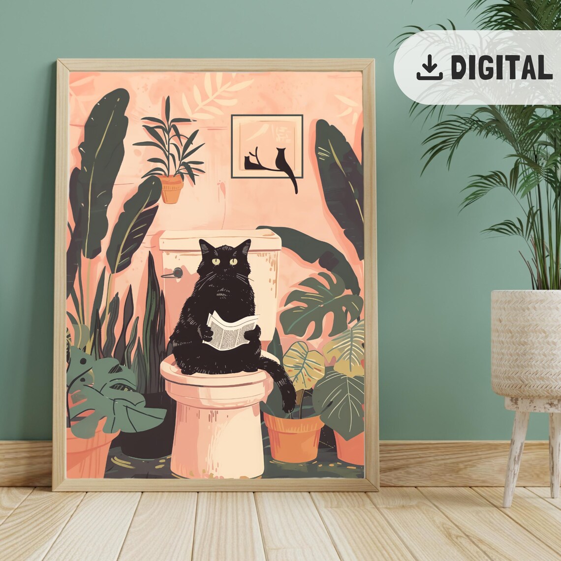 Bathroom Cat Print, Funny Vintage Restroom Decor - Image 2