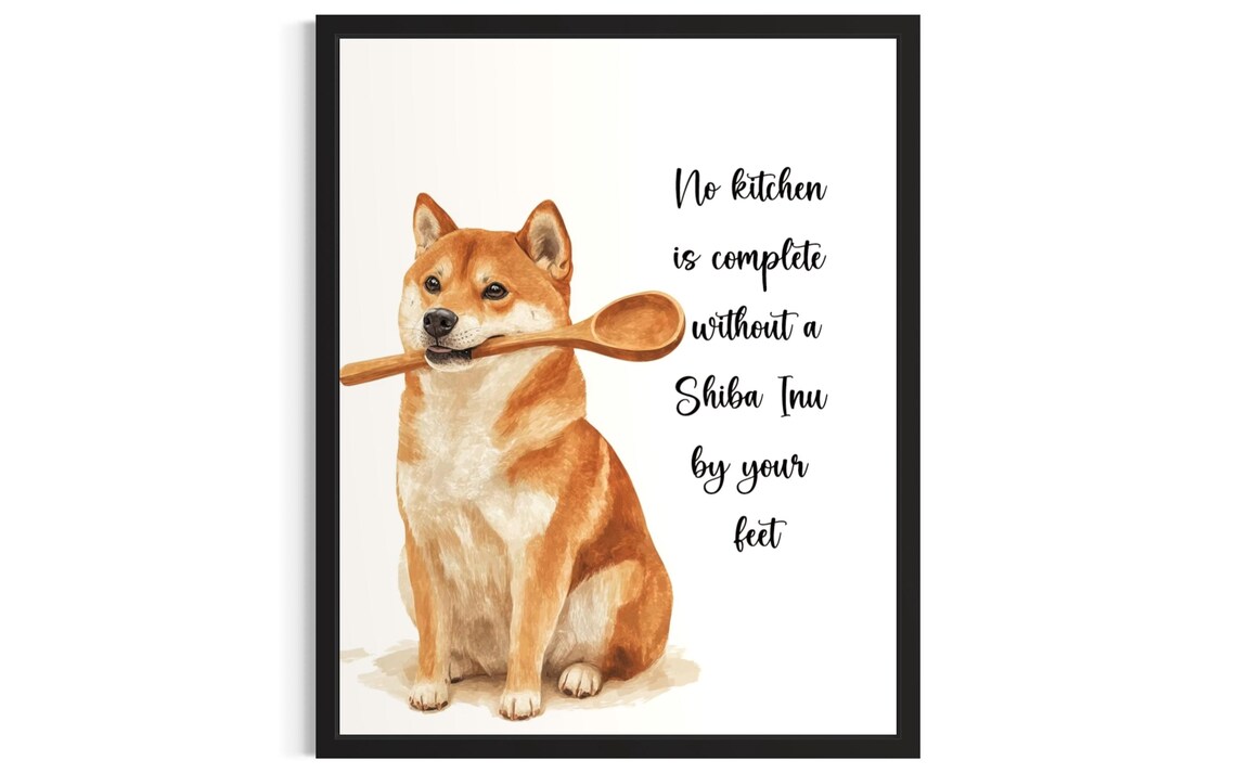 Foxlike Shiba Inu Dog Watercolor Kitchen Quote Wooden Spoon Poster