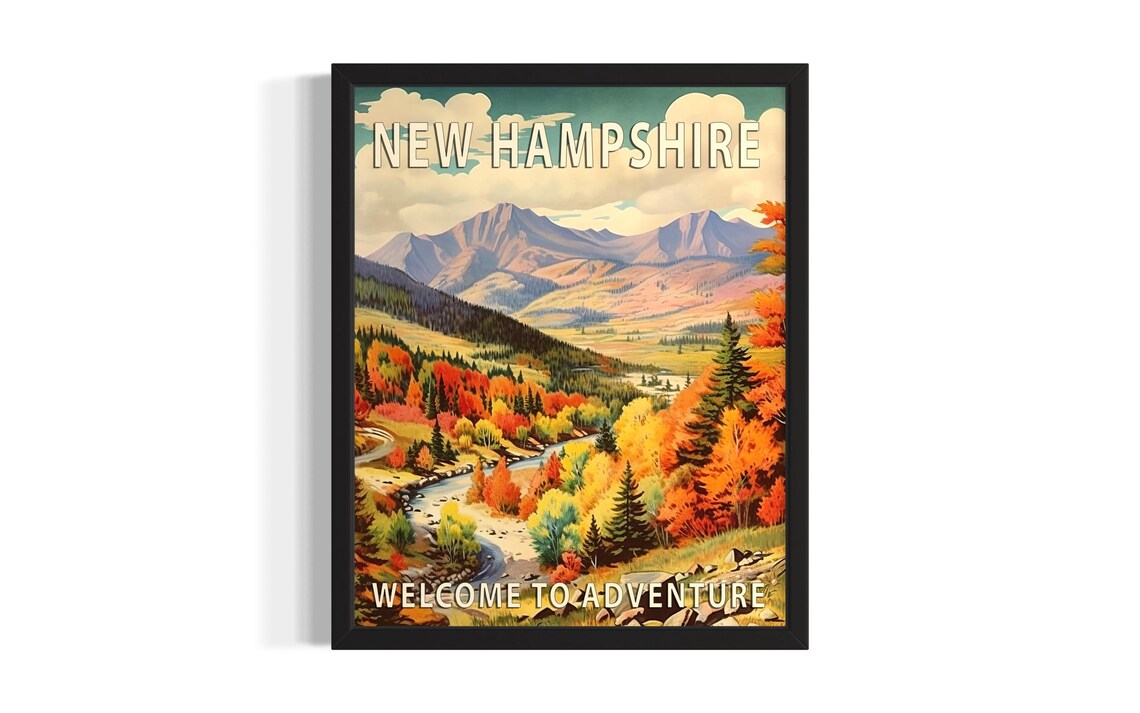 New Hampshire Welcome to Adventure Autumn Mountains Travel Poster