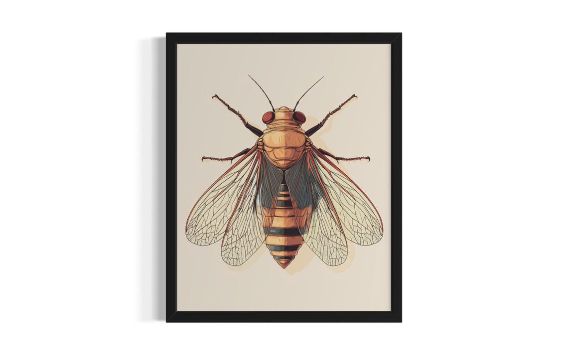 Cicada Insect Botanical Illustration Vintage Natural History Poster