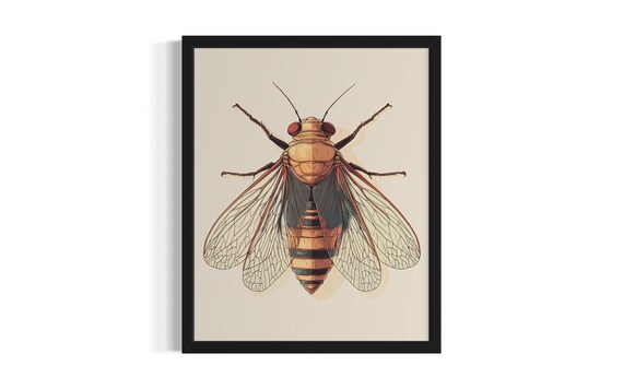 Cicada Insect Botanical Illustration Vintage Natural History Poster