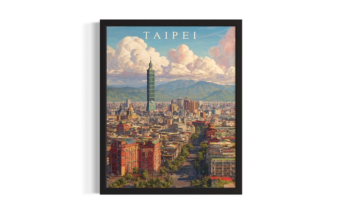Taipei 101 Skyscraper Skyline Taiwan City Travel Vintage Poster