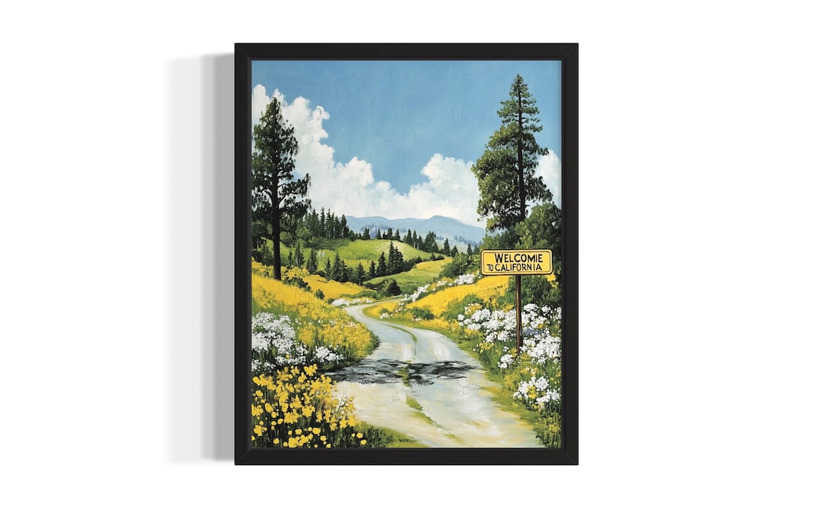 Welcome to California Country Road Wildflowers Rolling Hills Poster