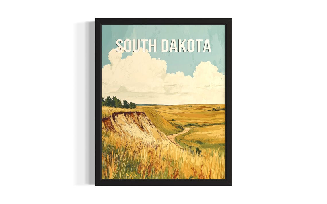 South Dakota Grasslands River Gorge Prairie Landscape Poster
