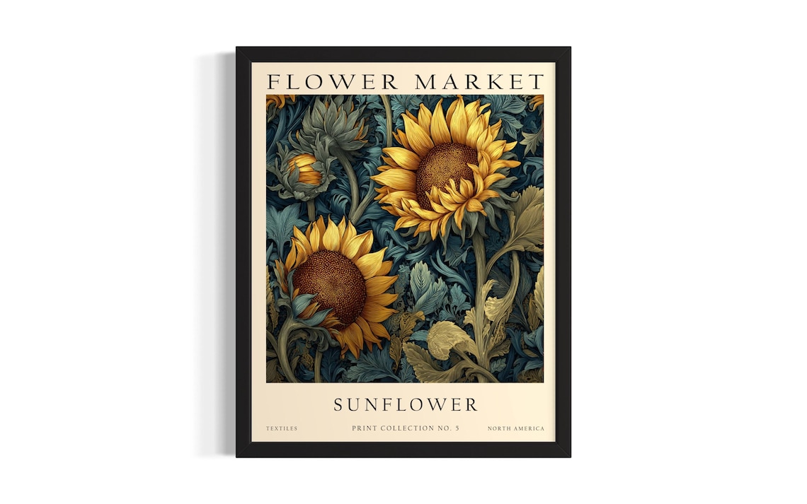 Flower Market Sunflower Vintage Botanical Golden Floral Art Poster