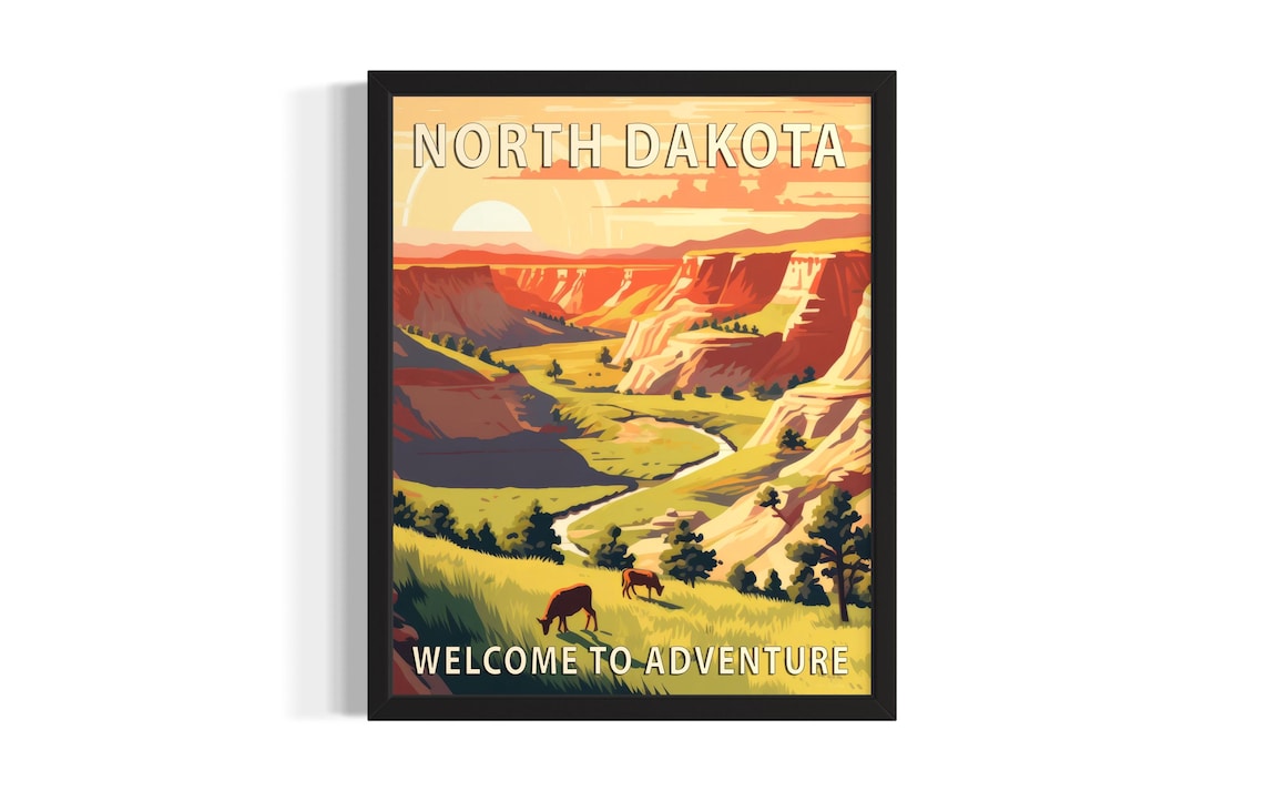 North Dakota Badlands Sunrise Canyon Adventure Travel Poster