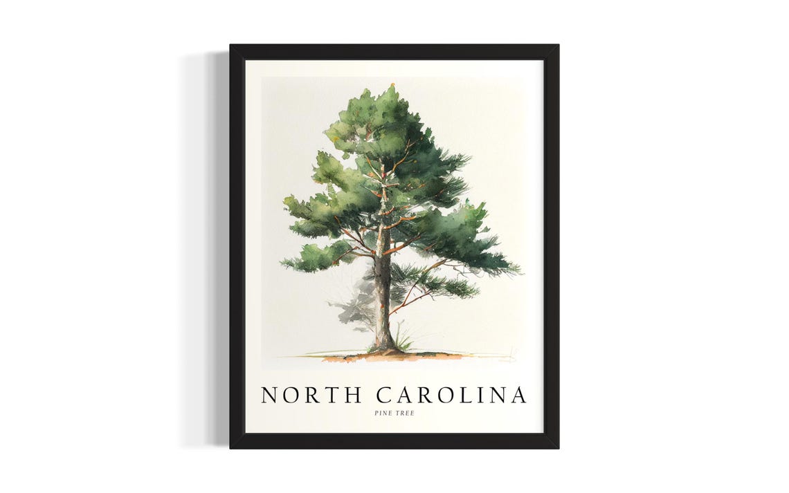 North Carolina Pine Tree Watercolor Botanical Wall Art Decor