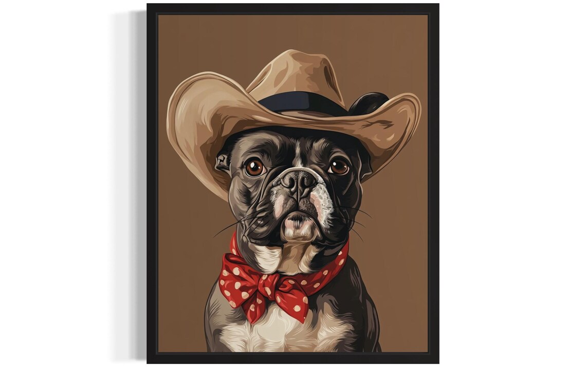 French Bulldog in Cowboy Hat and Red Bandana Western Dog Poster