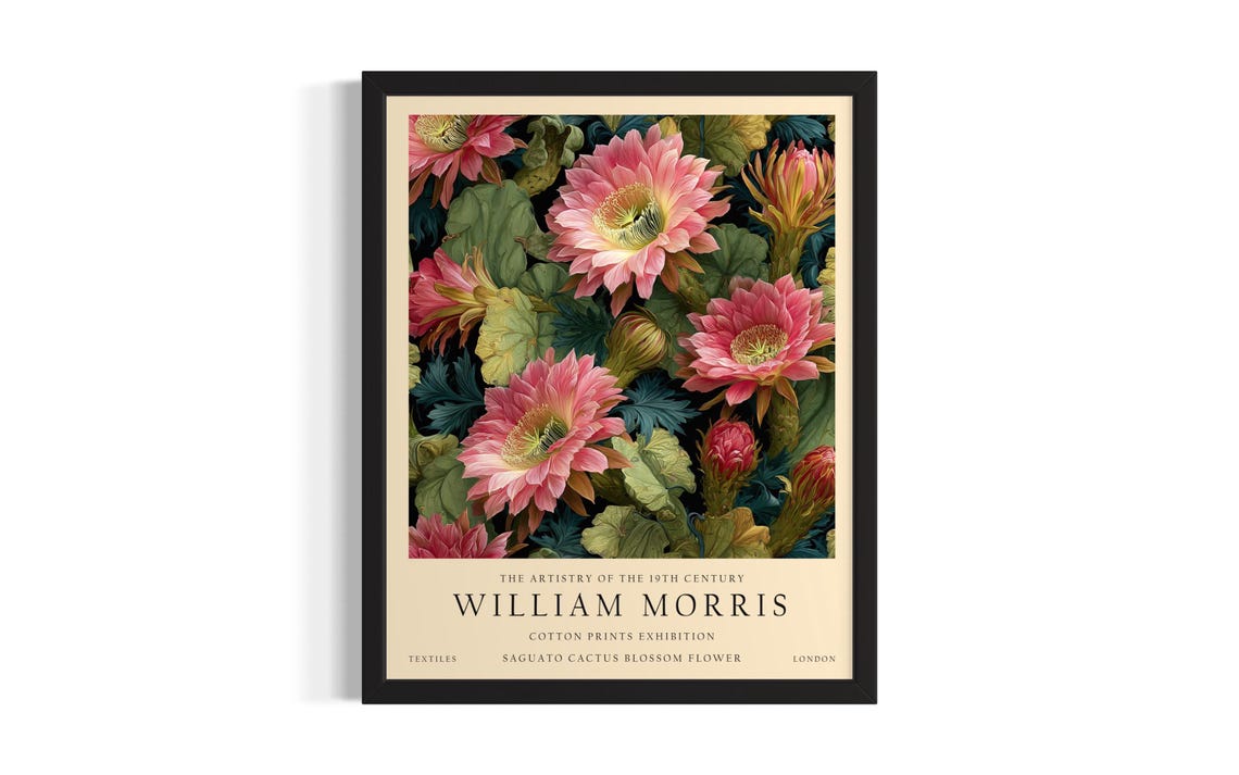 William Morris Saguato Cactus Blossom Vintage Botanical Art Poster